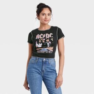 AC/DC “Highway to Hell”‎ Cropped T‑Shirt Women’s Large Black Graphic Baby Tee